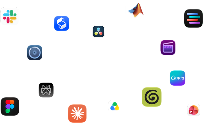 Varie icone di app disposte intorno a un testo che recita: macOS mette il turbo alle app